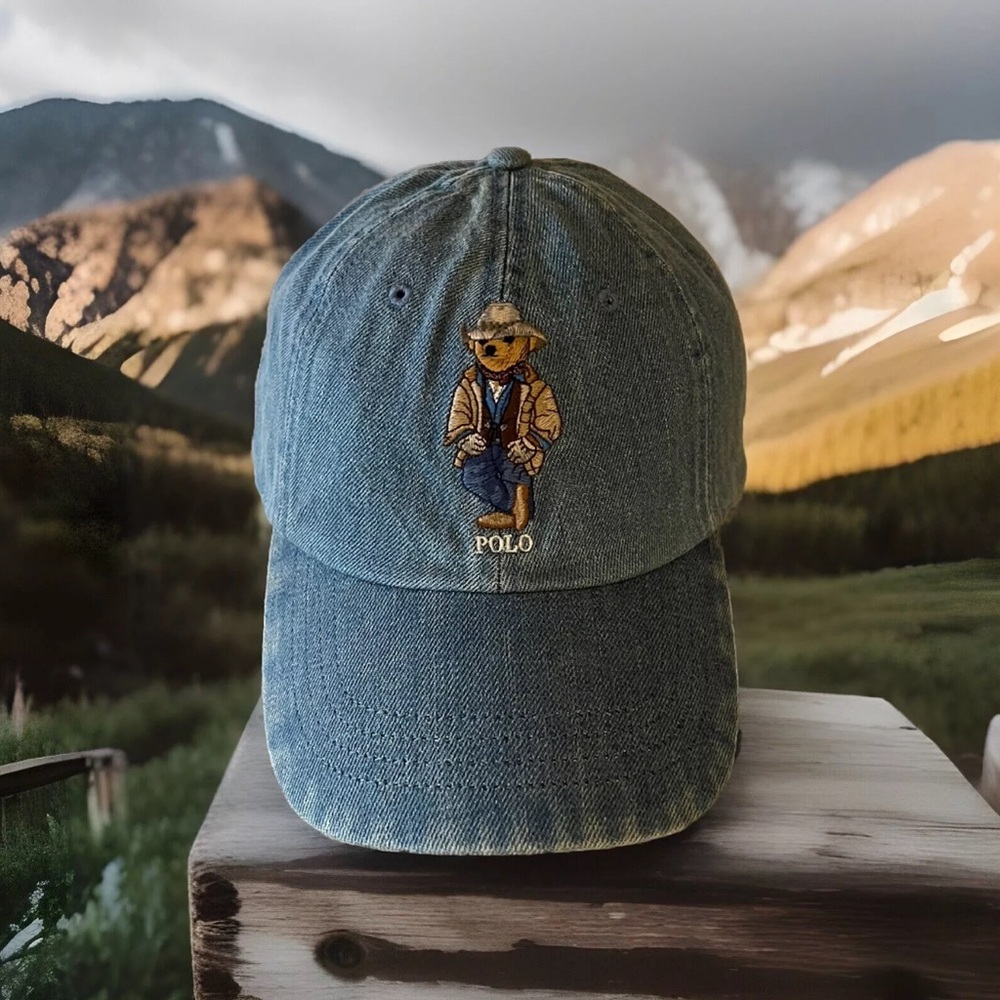 Polo Ralph Lauren Blue Denim Cowboy Bear Baseball Ball Cap Hat